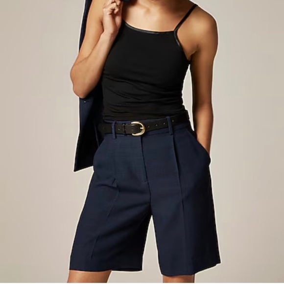 J. Crew Pants - J Crew Navy Pleated Trouser Shorts Size 2 Luster Canvas NWT